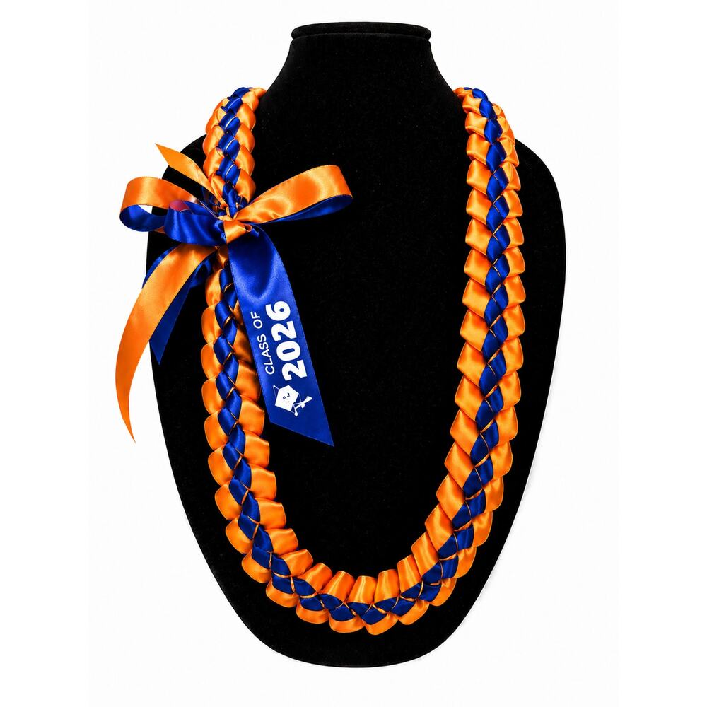 Orange and Royal Blue Graduation Lei Class of 2026